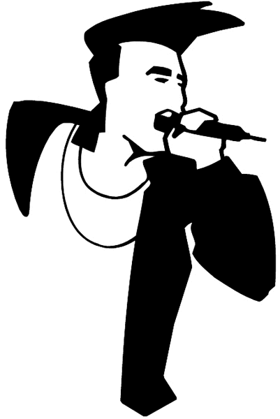 Singing man with a pompadour vinyl sticker. Customize on line. Music 061-0396